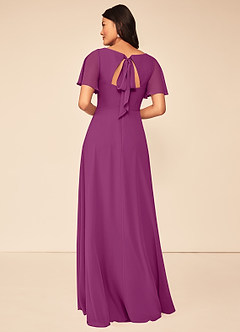 Azazie Kimber Bridesmaid Dresses Orchid A-Line Flounce Sleeve Chiffon Dress image3