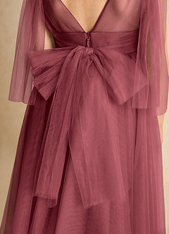 Azazie Dori Blumenmädchenkleider A-Linie Gestreift Tüll Kleid Merlot image7