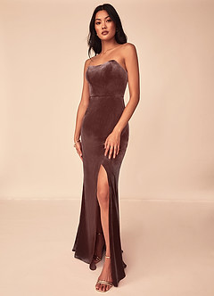 Azazie Nereda Bridesmaid Dresses Espresso A-Line Strapless Velvet Convertible Dress image3