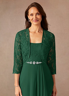 Azazie Ainsling vestidos de madre de la novia Vestido de Verde Oscuro de Gasa de Corte En A con Encaje Cuello Cuadrado image8