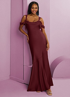 Barbie ♥ Azazie Vestidos de damas de honor Vestido de Cabernet de Satén Elástico de Corte Recto con Plisado image8