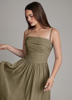 Azazie Andreina Vestidos de damas de honor Vestido de Verde Sauce de Gasa de Línea A con Plisado image2