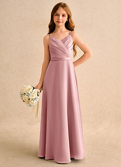 Azazie Umina Girls Formal Flower Girl Dresses Dusty Rose A-Line Pleated Matte Satin Dress image5
