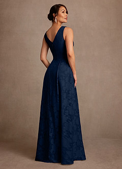 Azazie Luanne Mother of the Bride Dresses Dark Navy A-Line Pleated Floral Burnout Dress image3