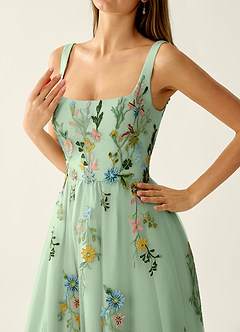 Saofire Vert Clair Robe de bal brodée de fleurs colorées image5