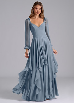 Azazie Karan Bridesmaid Dresses Twilight A-Line Long Sleeve Chiffon Dress image1