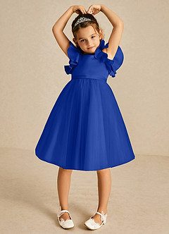 Azazie Kaeya Flower Girl Dresses Royal Blue A-Line Bow Tulle Dress image3