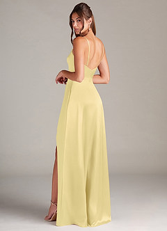 Azazie Sarella Bridesmaid Dresses Lemon Sorbet A-Line Pleated Stretch Satin Dress image4