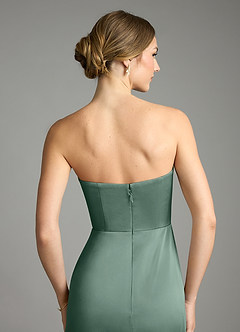 Azazie Wren Bridesmaid Dresses Eucalyptus A-Line Strapless Stretch Satin Convertible Dress image6
