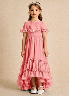 Azazie Kass Jurken voor bloemenmeisjes A-Lijn Jurk van Chiffon Geplooid Koraal image4