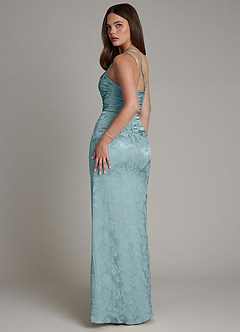 Azazie Mishka Bridesmaid Dresses Light Blue Jacquard Sheath One Shoulder Floral Jacquard Dress image7