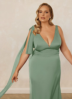 Christian Siriano Bridal for Azazie 1011 Brautjungfernkleider Meerjungfrau-Linie Schleifen Stretch-Satin Kleid Matcha image13