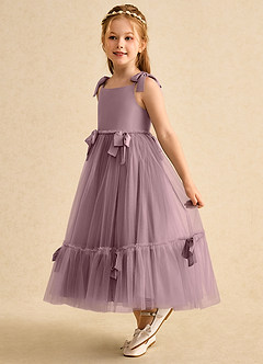 Azazie Jaci Blumenmädchenkleider A-Linie Spaghetti Riemen Chiffon Kleid Altrosa image1