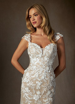 Azazie Salina Wedding Dresses Diamond White Nude Mermaid Sweetheart Sequins Tulle Dress image6
