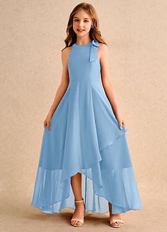 Azazie Boop Girls Formal Blumenmädchenkleider A-Linie Schleifen Chiffon Kleid Puderblau image5
