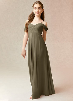 Azazie Kaitlynn Junior Willow Green A-Line Off the Shoulder Chiffon Dress image1
