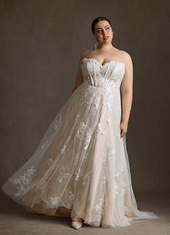 Azazie Florentina Vestidos de novia Vestido Blanco Diamante Champán de Tul de Línea A con Corazón Lentejuelas image13