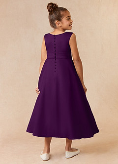 Azazie Lindy Flower Girl Dresses Grape A-Line Pleated Matte Satin Dress image6