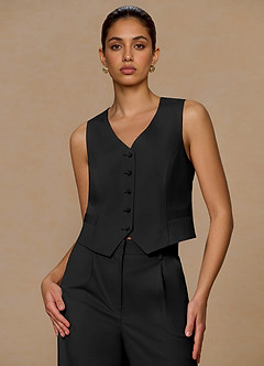 Margaret Black Cotton Linen Blend Vest