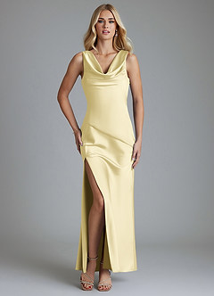 Azazie Adelyn Final Sale Lemon Sorbet Mermaid Pleated Stretch Satin Dress image1