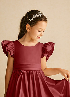 Azazie Piglette Flower Girl Dresses Rust A-Line Bow Matte Satin Dress image3