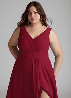 Azazie Karina Bridesmaid Dresses Burgundy A-Line Pleated Chiffon Dress image11
