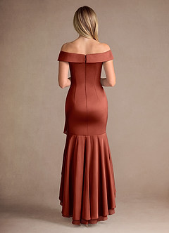 Azazie Billings Mother of the Bride Dresses Terracotta Mermaid Off the Shoulder Stretch Satin Dress image4