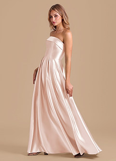 Azazie Lucienne Abiti da Damigella Abito A-Line in Raso Metallizzato Plissettato Oro Rosa image6