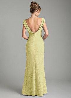 Azazie Kieryn At-home Try On Dresses Lemon Sorbet Mermaid Pleated Floral Burnout Dress image7