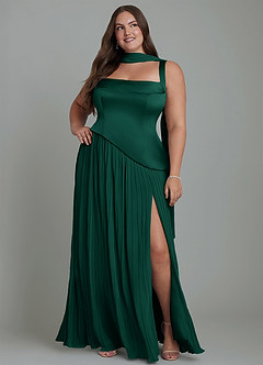 Azazie Stephanie Brautjungfernkleider A-Linie Plissee Stretch-Satin Kleid Smaragd image15