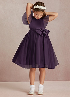 Azazie Midna Flower Girl Dresses Plum A-Line with Sleeves Tulle Dress image4