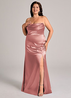 Azazie Saige Bridesmaid Dresses Dusty Rose Sheath Off the Shoulder Metallic Satin Convertible Dress image12