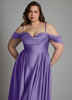 Azazie Loisa Robes de demoiselle d'honneur Robe Trapèze en Satin extensible Épaules dénudées Tahiti image14