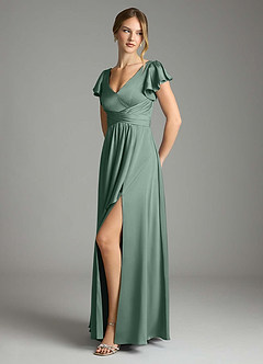 Azazie Omari Bridesmaid Dresses Eucalyptus A-Line Stretch Satin Dress image4
