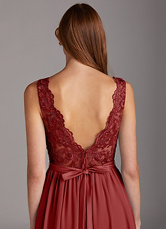 Azazie Elly Bridesmaid Dresses Rust A-Line Lace Scoop Neck Chiffon Dress image4