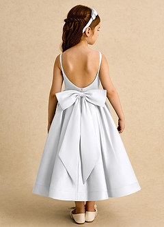 Azazie Babs Flower Girl Dresses White Ball-Gown Pleated Matte Satin Dress image6