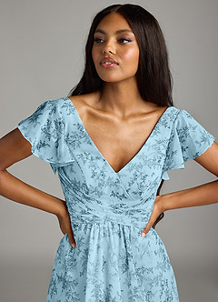 Azazie Omari Jurken voor bruidsmeisjes Jurk van Chiffon met A-Lijn Blauwe Varen Bloemen image6