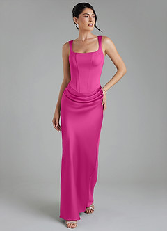 Azazie Etta Brudtärnklänningar Klänning av Sjöjungfru i Stretch Satin Korsett Fuchsia image5