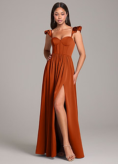 Azazie Denisse Bridesmaid Dresses Burnt Orange A-Line Ruched Stretch Satin Dress image5
