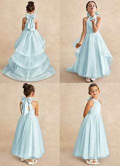 Azazie Bev Flower Girl Dresses Sea Glass A-Line Convertible Tulle Dress image2