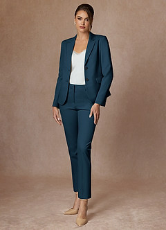front Whitney Dark Navy Refined Weave Performance Full Length Pants Suit