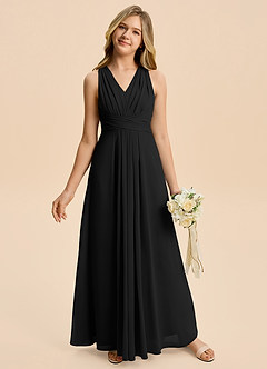 Azazie Kirsten Junior A-Linie Plissee Chiffon Kleid Schwarz image4