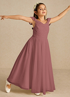 Azazie Chelle Flower Girl Dresses Desert Rose A-Line Pleated Chiffon Dress image3