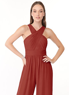 Azazie Berdie Bridesmaid Dresses Terracotta Halter Chiffon Jumpsuit image5