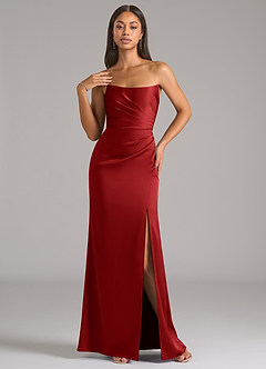 Azazie Marla Bridesmaid Dresses Pomegranate Sheath Strapless Stretch Satin Convertible Dress image3