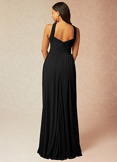 Azazie Hillian Bridesmaid Dresses Black A-Line Halter Pleated Mesh Dress image2