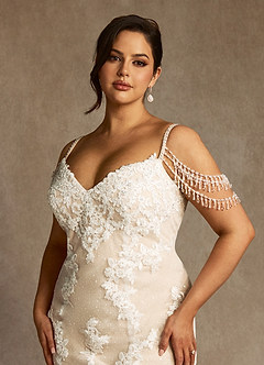 Azazie Saskia Abiti da Sposa Abito Sirena in Tulle Lustrini Bianco Diamante Champagne image10