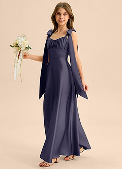 Azazie Halley Junior Klä av A-Line i Stretch Satin Rosett image3