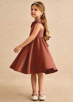 Azazie Acorn Flower Girl Dresses Auburn A-Line Pleated Matte Satin Dress image4