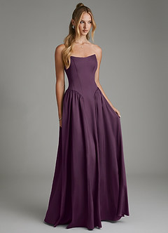 Azazie Arden Bridesmaid Dresses Plum A-Line Corset Stretch Satin Dress image1